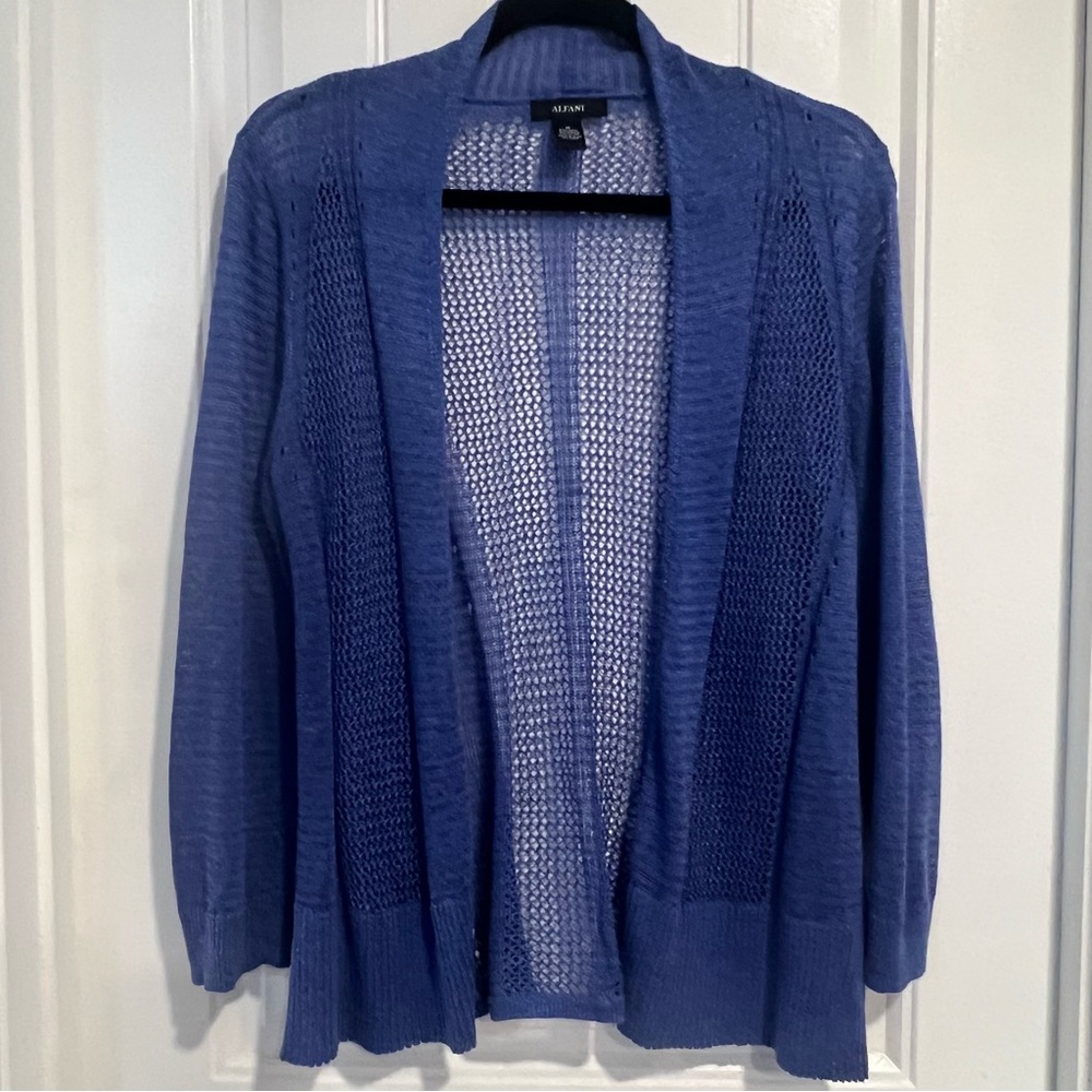 Alfani Women's Blue Open-Front Mixed Stitch Sweater. Size‎ Medium. - Picture 3 of 13